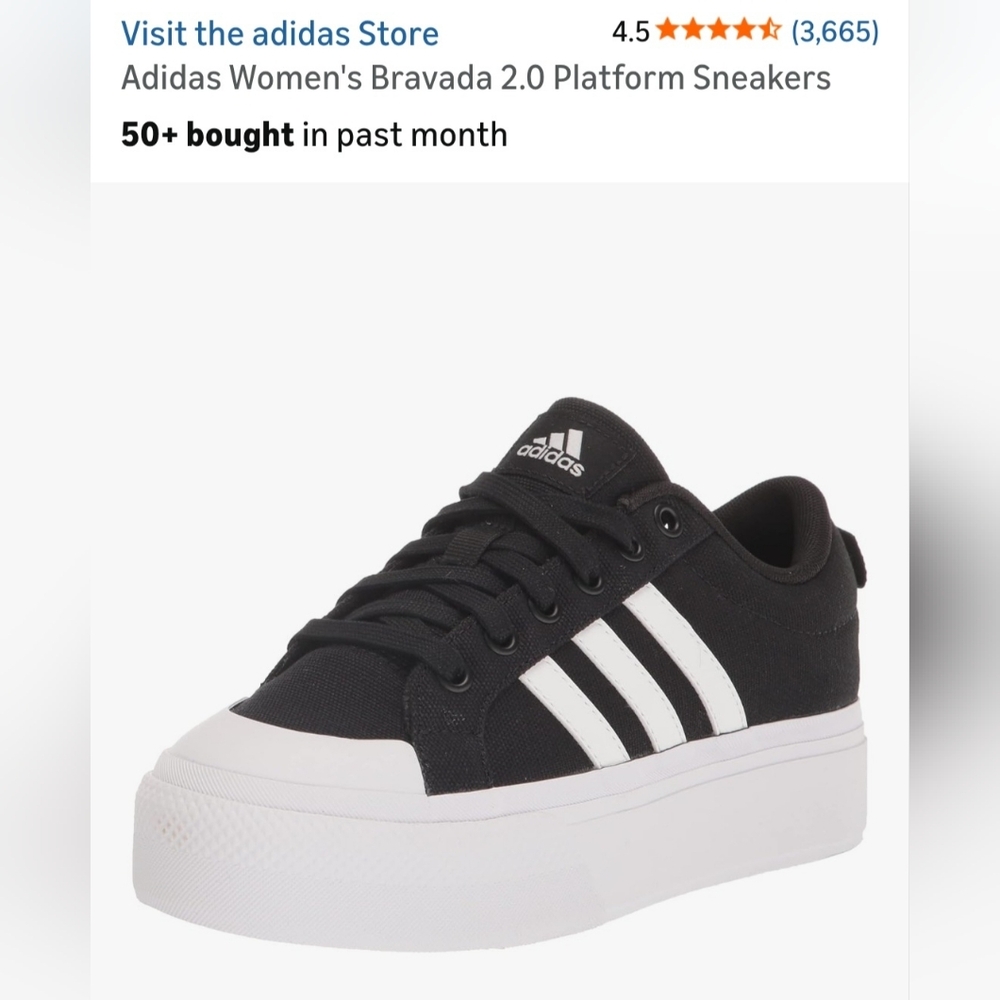 Adidas Black Canvas Platform Sneaker with White Stripes